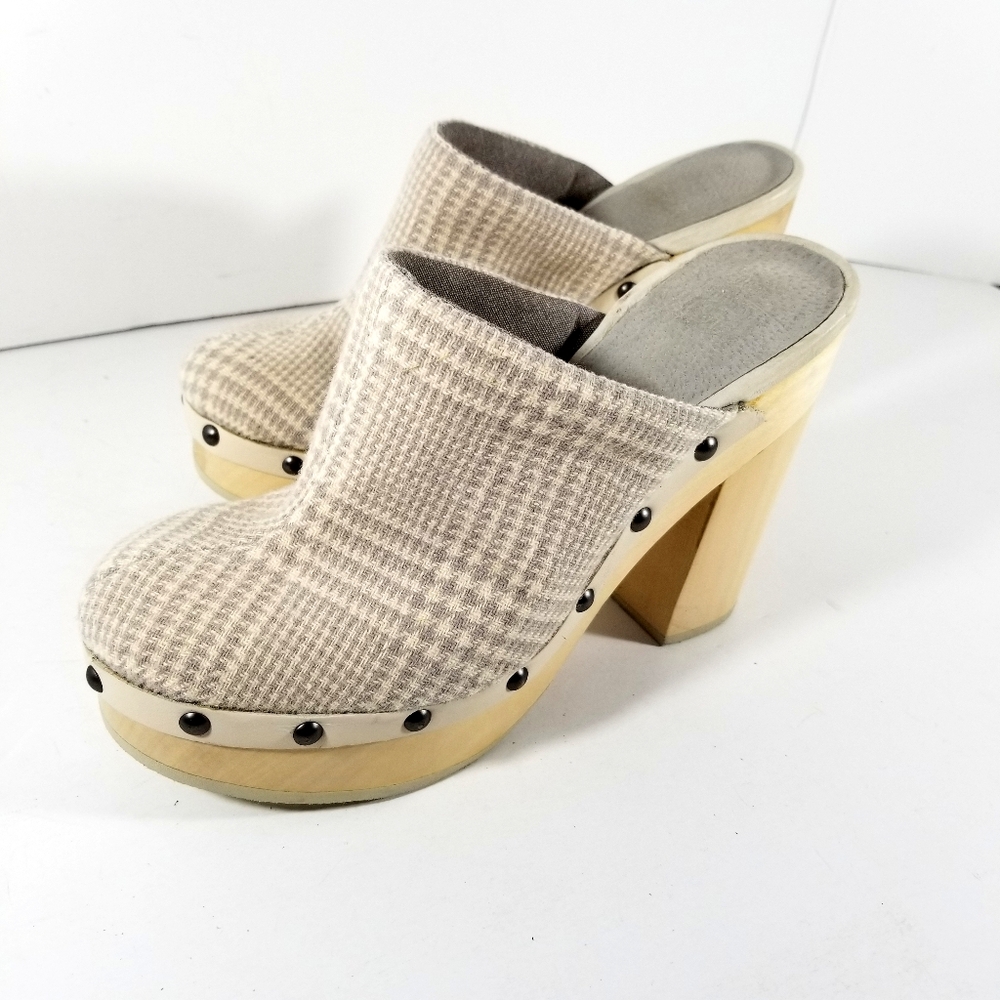 Woolrich Clogs Women's 9 Journalist Platform Slip-On Wooden Heels Wool Uppers